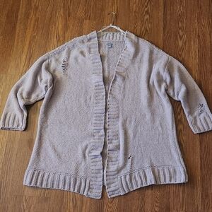 Aerie Mauve Open-Front Distressed Cardigan